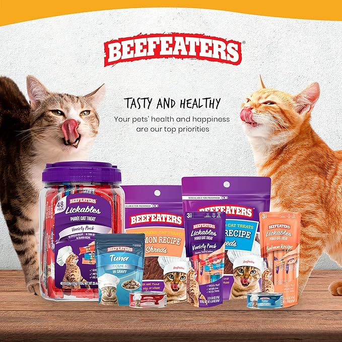 Beefeaters Cat Treats Lickable Puree 1.59oz (12-Pack) – Chicken, Grain-Free, Taurine-Enriched, Ideal for Training & Interactive Feeding