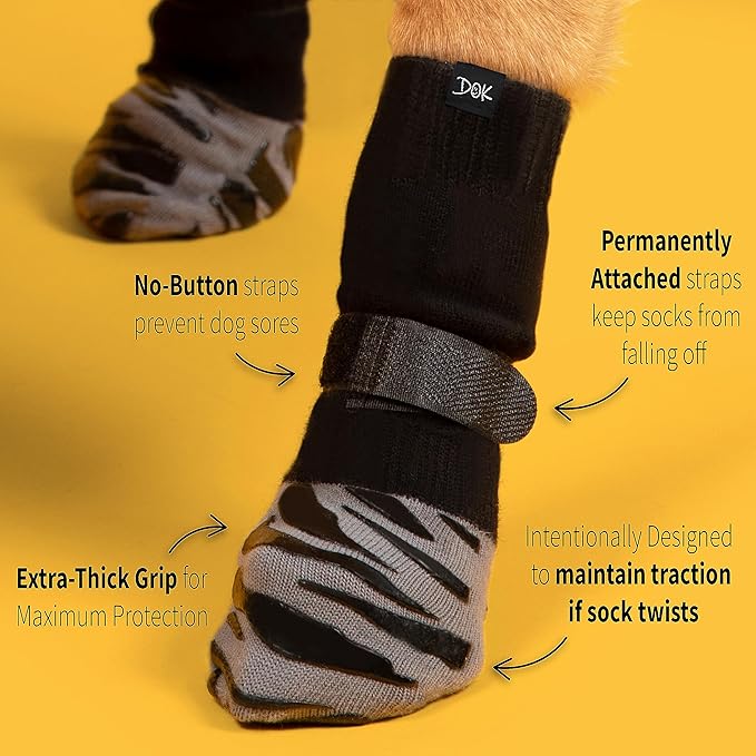 DOK TigerToes Premium Non-Slip Dog Socks for Hardwood Floors - Extra-Thick Grip That Works Even When Twisted - Prevents Licking, Slipping, and Great for Dog Paw Protection - Size Medium