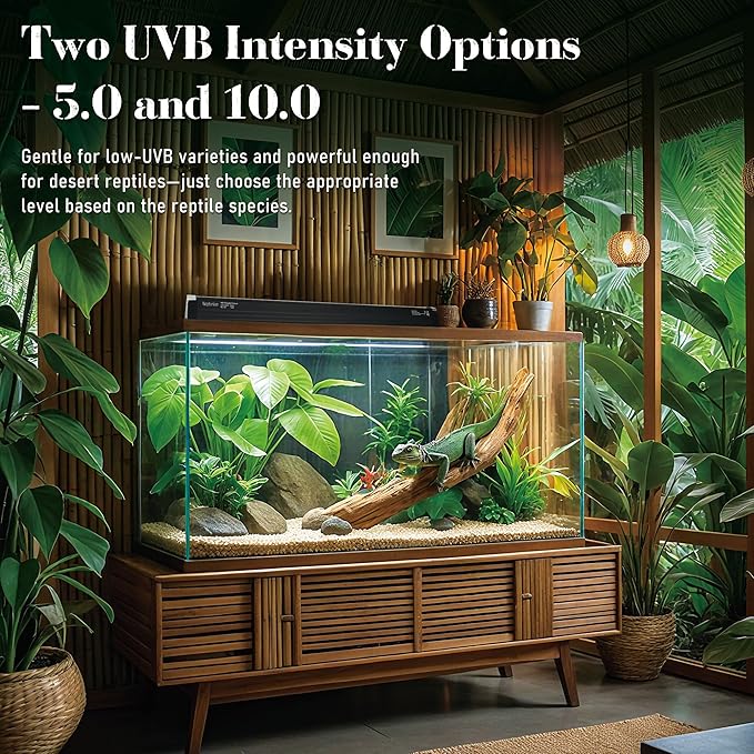 T5 Reptile UVB Light 34.5 Inches Fixture with UVB 10.0 Bulb High Output Hood for Terrariums, Basking Reptiles, Lizards, Chameleons, Iguanas, Bearded Dragons, 21W