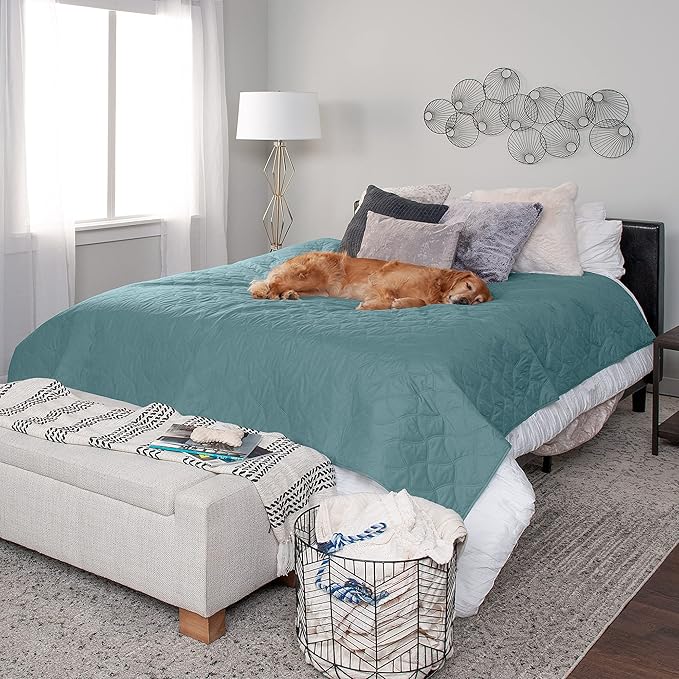 Furhaven Waterproof & Non-Slip Queen Size Mattress Cover Protector for Dogs & Cats, Washable, For Beds, Couches, & Car Seats - Quilted Twill Blanket Mattress Cover - Nile Blue, Large/Queen Size