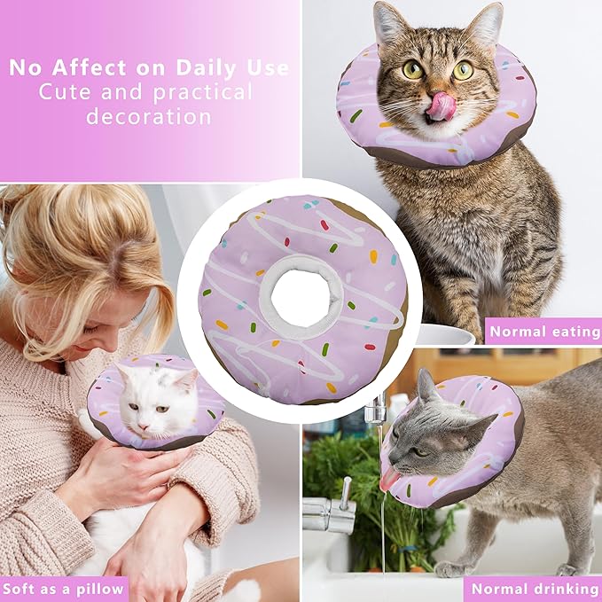 Cat Cone Collar Soft, Adjustable Cat Recovery Collar Kitten Cones to Stop Licking, Cute Donut E Collar After Surgery, Cats Neck Pillow Cone Elizabethan Cones of Shame (Waterproof Purple, Large)