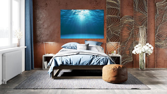 Nature Wall Art Prints - Ocean Forest Mountain Lake Canvas Landscapes - Small to Extra Large Living Room Bedroom Kitchen Bathroom Décor (Sun Rays Under Water, 28L" x 41W")