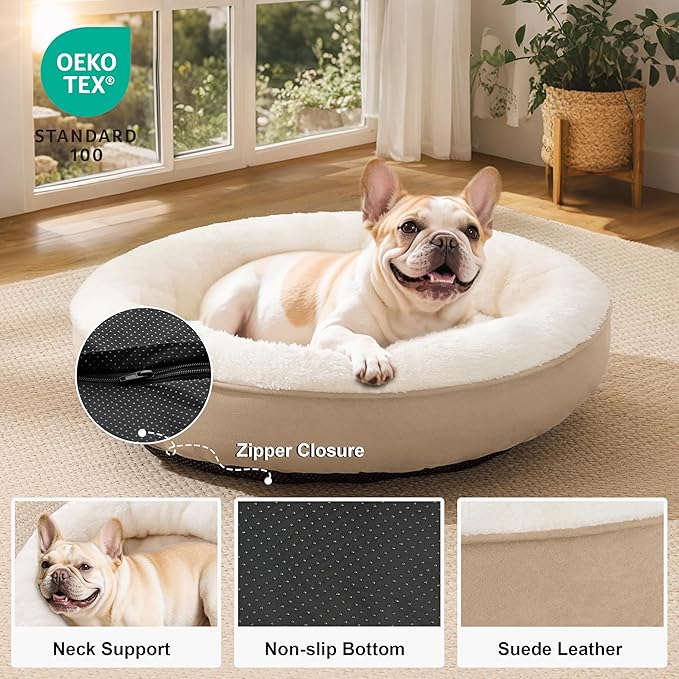 Love's cabin Round Donut Cat and Dog Cushion Bed, 30in Pet Bed for Medium or Large Dogs, Anti-Slip & Water-Resistant Bottom, Soft Durable Fabric Pet beds, Washable Calming Cat & Dog Bed Camel