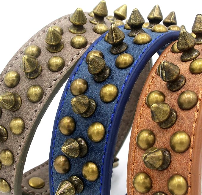 Spiked Dog Collar Soft Pu Leather Mushrooms Rivet Spike Studded Puppy Adjustable Pet Collars for Small Breeds (L, Grey1)