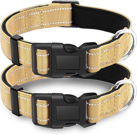 2 Pack Reflective Dog Collar with Safety Locking Buckle, Adjustable Soft Breathable Comfortable Nylon Pet Collar for Small, Medium and Large Dogs, Brown, XL
