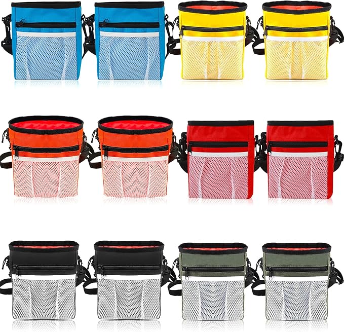 Hillban 12 Pcs Dog Treat Training Pouch Dog Treat Bag with Waist Shoulder Strap Bulk 6 Colors Convenient Pouch 3 Ways to Wear Drawstring Closure Holder for Treats Kibbles