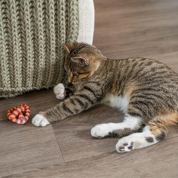 Catstages Plaque Away Pretzel Cat Toy – Interactive Catnip Dental Chew Toy to Help Clean Teeth, Fun for Play and Chewing, Orange