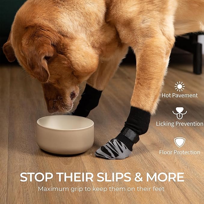 DOK TigerToes Premium Non-Slip Dog Socks for Hardwood Floors - Extra-Thick Grip That Works Even When Twisted - Prevents Licking, Slipping, and Great for Dog Paw Protection - Size Medium