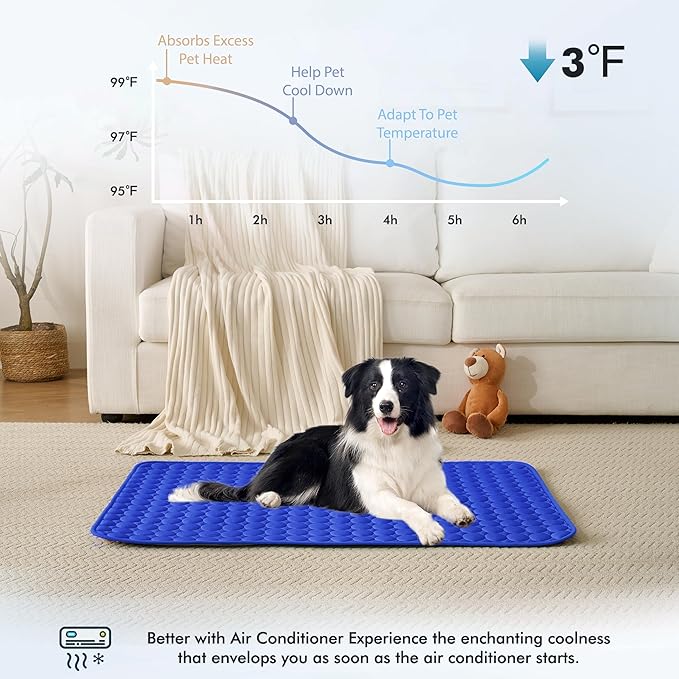 MICROCOSMOS Summer Cooling Mat & Sleeping Pad- Water Absorption Top, Materials Safe, Easy Carry, EZ Clean. Keep Cooling for Pets, Kids and Adults.(Dark Blue, 28" x 22")
