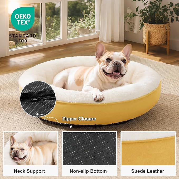 Love's cabin Donut Pet Bed Mat, 30in, Yellow, for Dogs, Soft, Durable, Anti-Slip, Water-Resistant, Washable