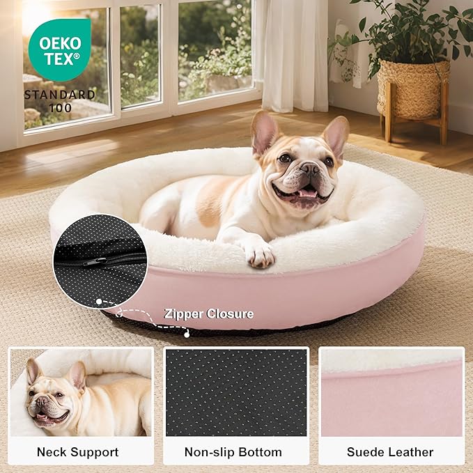 Love's cabin Round Donut Cat and Dog Cushion Bed, 30in Pet Bed for Medium or Large Dogs, Anti-Slip & Water-Resistant Bottom, Soft Durable Fabric Pet beds, Washable Calming Cat & Dog Bed Pink