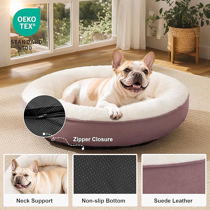 Love's cabin Round Donut Cat and Dog Cushion Bed, 30in Pet Bed for Medium or Large Dogs, Anti-Slip & Water-Resistant Bottom, Soft Durable Fabric Pet beds, Washable Calming Cat & Dog Bed Burlwood