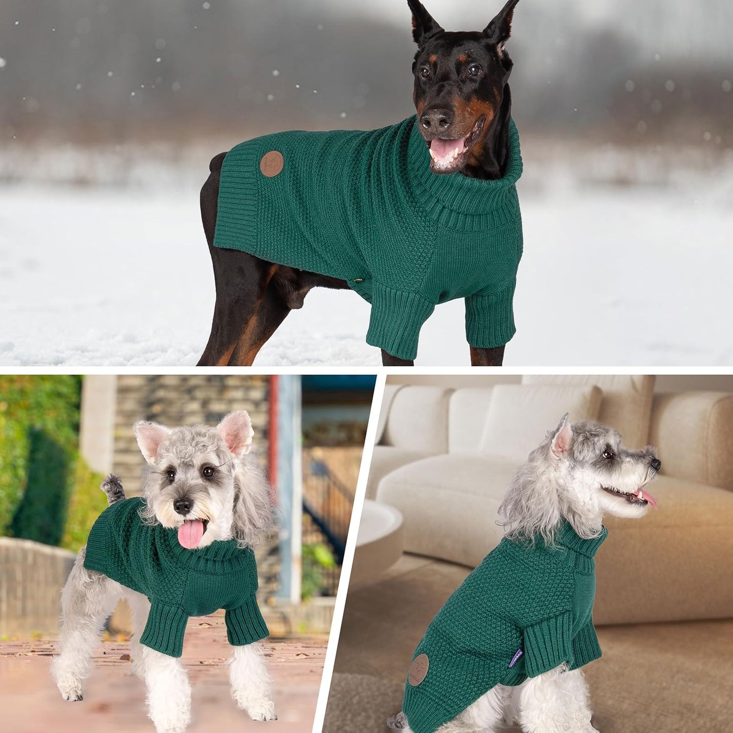 cyeollo Dog Sweater Pullover Turtleneck for Large Dogs, Classic Knitwear Fall Winter Cold Weather Dog Clothes Warm Pet Apparel Small Medium Large Dog Sweaters, Green 2XL