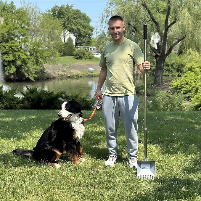 Heavy Duty Pooper Scooper 66in Spring Steel Scoop Long Stainless Steel Handle Dog Pooper Scooper for Large Dogs Outdoor Pet Waste Removal Shovel