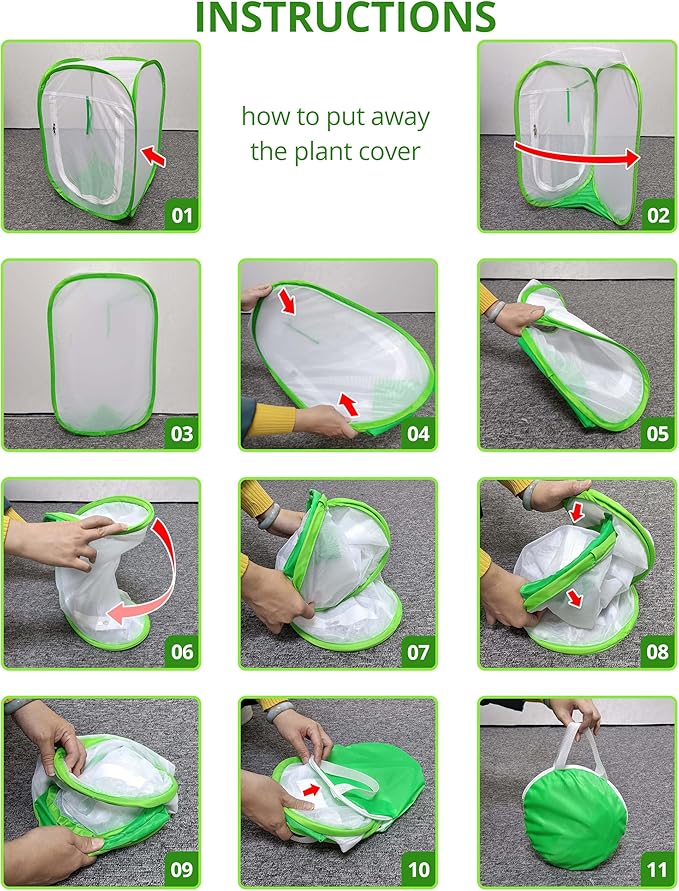 16" x 16" x 24" Pop Up Garden Mesh Plant Cover, Plant Protectors Mesh Plant Enclosure, Garden Net Cage Pest Protection Guard Tent with Storage Bag for Protect Plant Vegetable Fruit from Birds Insects