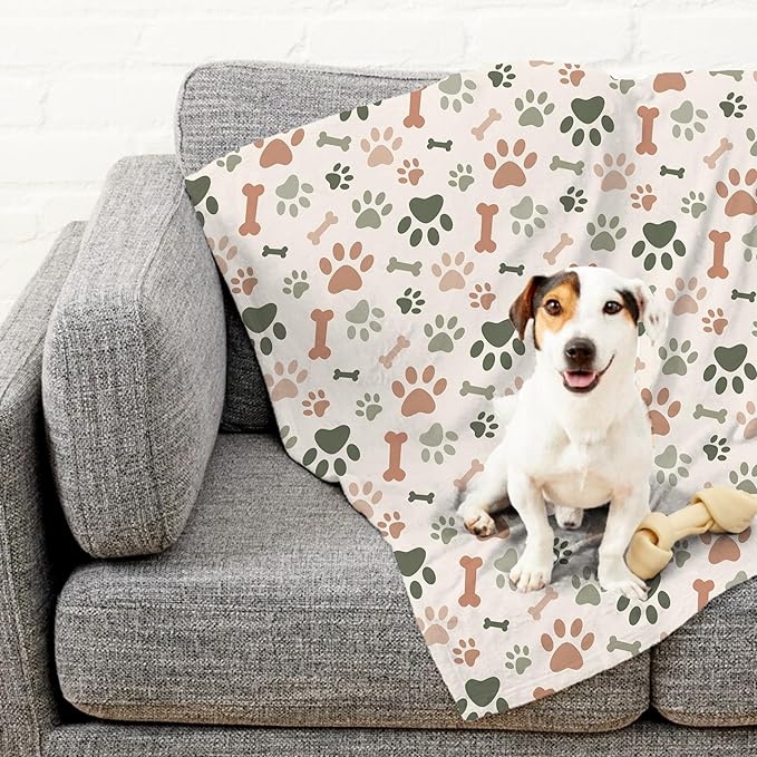 Cream Paw Print Fleece Pet Lightweight Blanket - 60" x 80" - Cute for Dogs - Gifts and Puppy Essentials - Printed in America