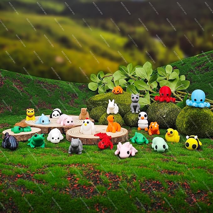 25 pcs Animal Figurines, 3D Printed Animal Figurines Set, Articulated, Party Favors, Pocket Fidget Toys Bulk, Goodie Bag Stuffers, Gifts for Boys Girls Toddlers, Office Desk Pets, Classroom rewards