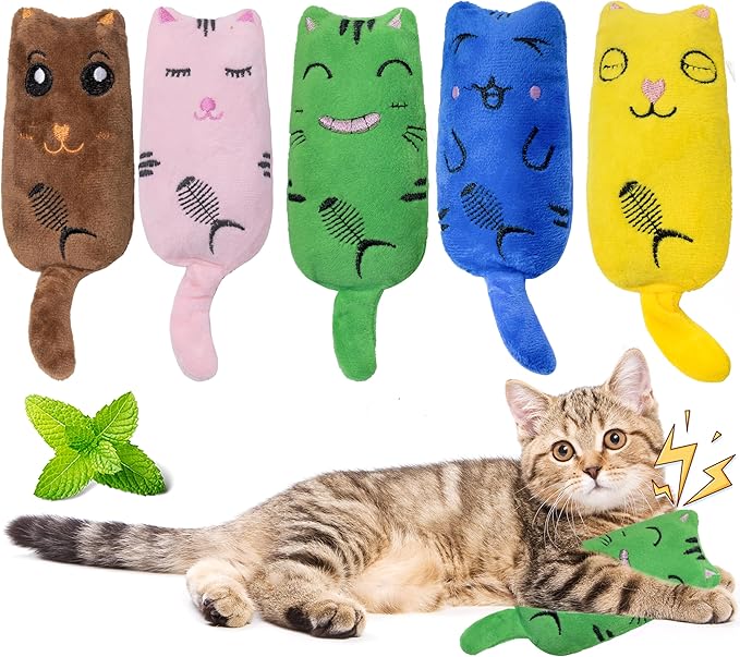 Catnip Toys for Indoor Cats, 5 Pack Cat Toys for Cats, Fluffy Catnip Toys for Chewing Playing, Interactive Kitten Toys, Catnip Filled Kitty Chew Teething Toys, Cat Chew Toys (Smile,5 Pack)