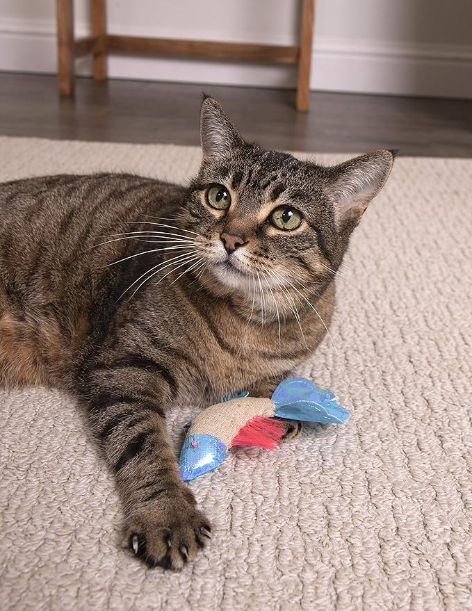 Petlinks Batty Beta Fish Crinkle Catnip Cat Toy - Tan/Blue, One Size