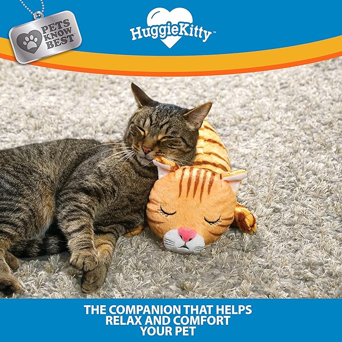 Pets Know Best HuggieKitty | Comfort Purring Companion with Heartbeat Sleep Aide for Cats & Kittens, Heating for Calming Relief, Carrier & Behavioral Training Essential, Breeds, Orange