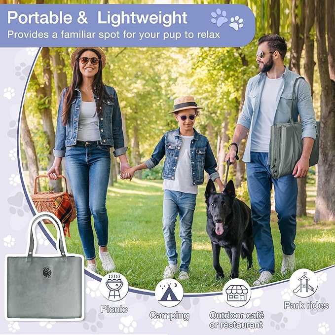Kritter Planet Waterproof Foldable Dog Bed Pad for Camping & Travel, Portable Roll-Up Dog Bed Car Seat Pet Cushion Mat with Handles for Small & Medium Dogs, Indoor & Outdoor Use