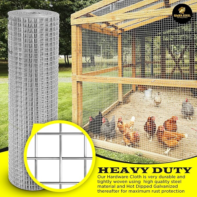 24” x 100 FT Hardware Cloth 1 inch Mesh 16 Gauge, Hot Dip Galvanised Wire Mesh, Rust Proof, Welded Cage Wire Rolls for Garden, Fence, Chicken, Rabbit, Pet Enclosures 24 x 100 (1 x 1)